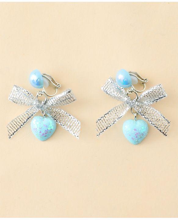 Pine Kids Earrings with Bow & Hearts Design - Blue