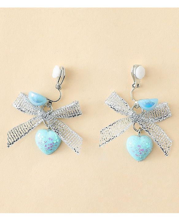 Pine Kids Earrings with Bow & Hearts Design - Blue