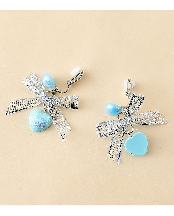 Pine Kids Earrings with Bow & Hearts Design - Blue