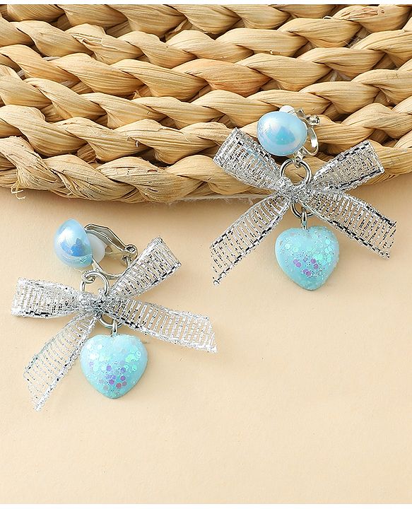 Pine Kids Earrings with Bow & Hearts Design - Blue