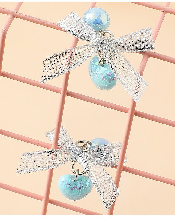 Pine Kids Earrings with Bow & Hearts Design - Blue
