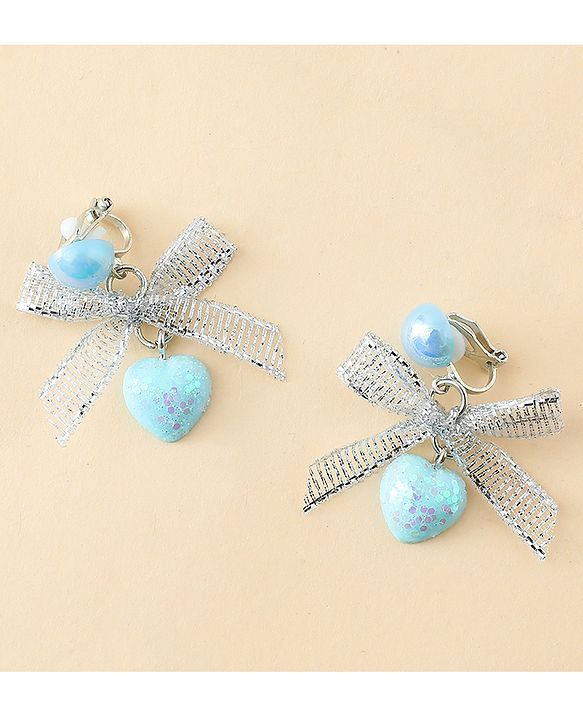 Pine Kids Earrings with Bow & Hearts Design - Blue