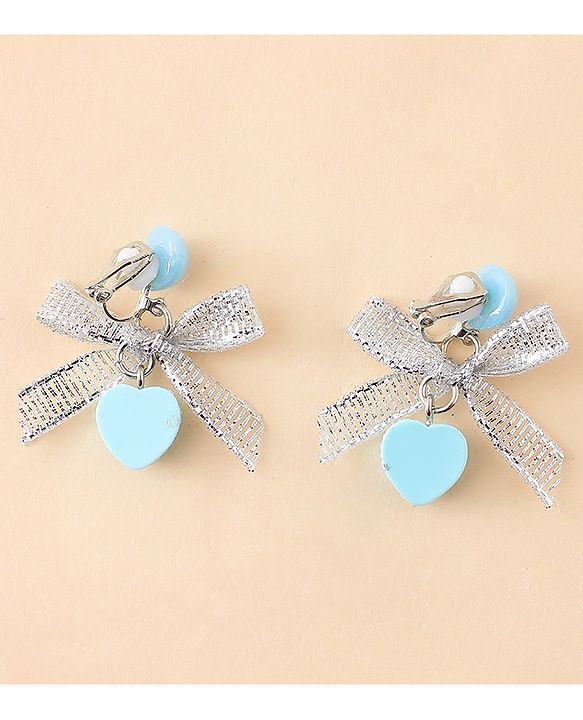 Pine Kids Earrings with Bow & Hearts Design - Blue
