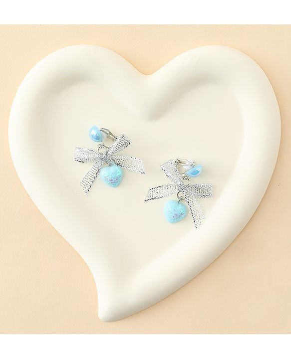 Pine Kids Earrings with Bow & Hearts Design - Blue