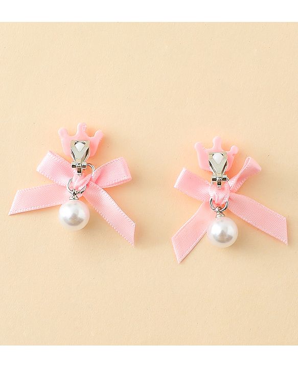 Pine Kids Earrings with Bow  Design - Pink
