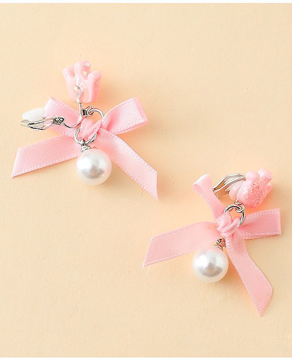 Pine Kids Earrings with Bow  Design - Pink