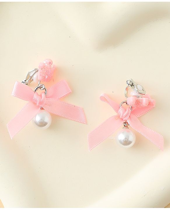 Pine Kids Earrings with Bow  Design - Pink