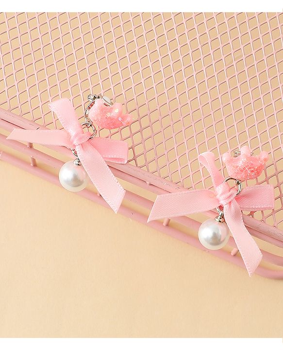 Pine Kids Earrings with Bow  Design - Pink