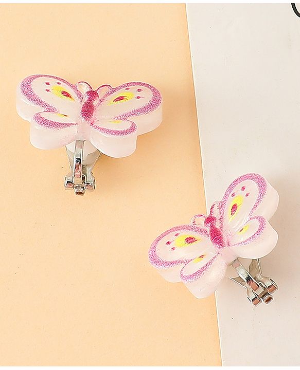 Babyhug Clip On Earrings With Butterfly Applique - Pink