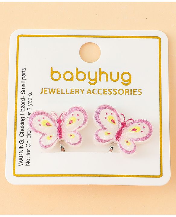 Babyhug Clip On Earrings With Butterfly Applique - Pink