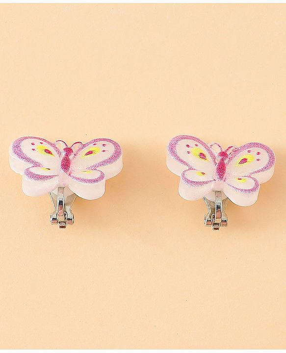 Babyhug Clip On Earrings With Butterfly Applique - Pink