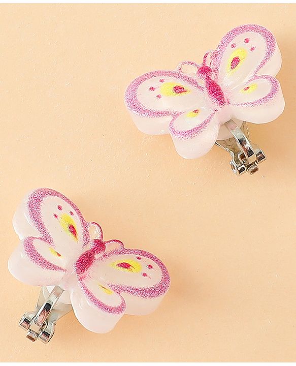 Babyhug Clip On Earrings With Butterfly Applique - Pink