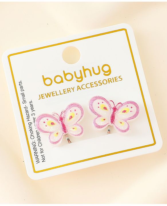 Babyhug Clip On Earrings With Butterfly Applique - Pink