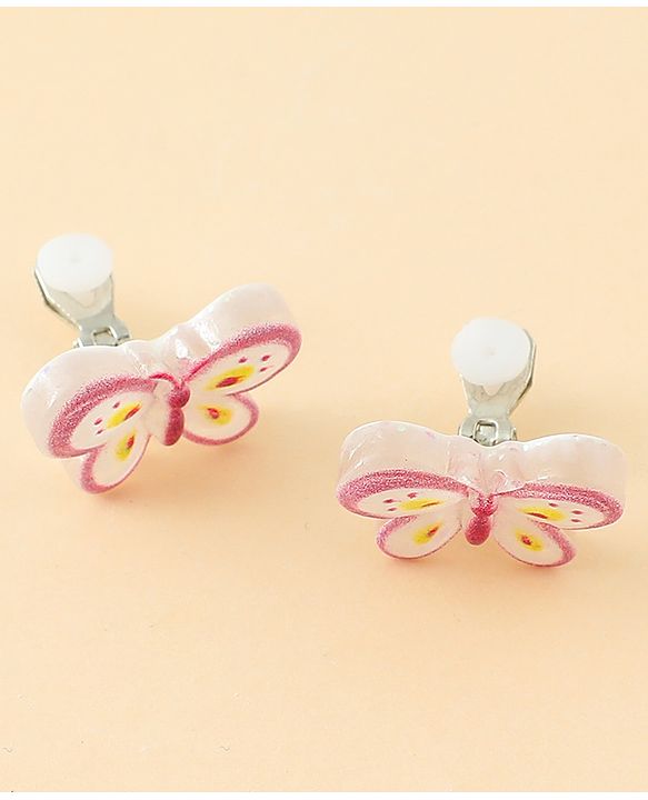 Babyhug Clip On Earrings With Butterfly Applique - Pink