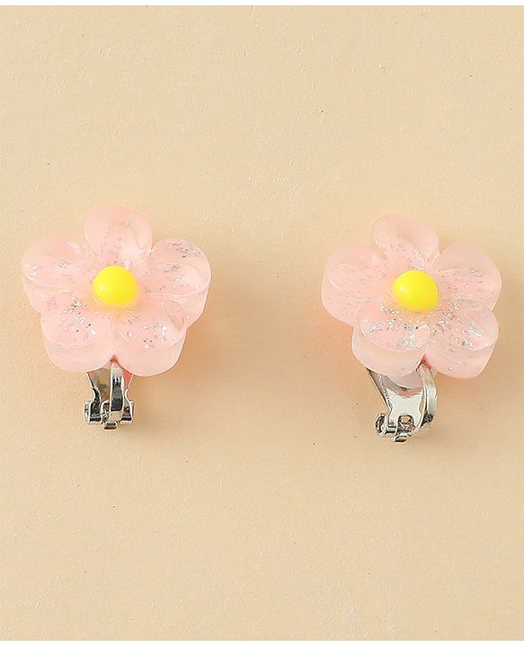 Babyhug Clip On Earrings With Floral Applique - Pink