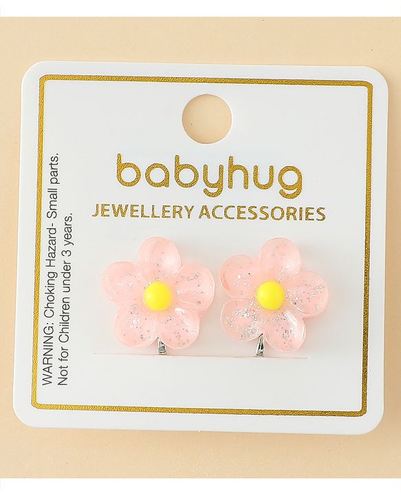 Babyhug Clip On Earrings With Floral Applique - Pink