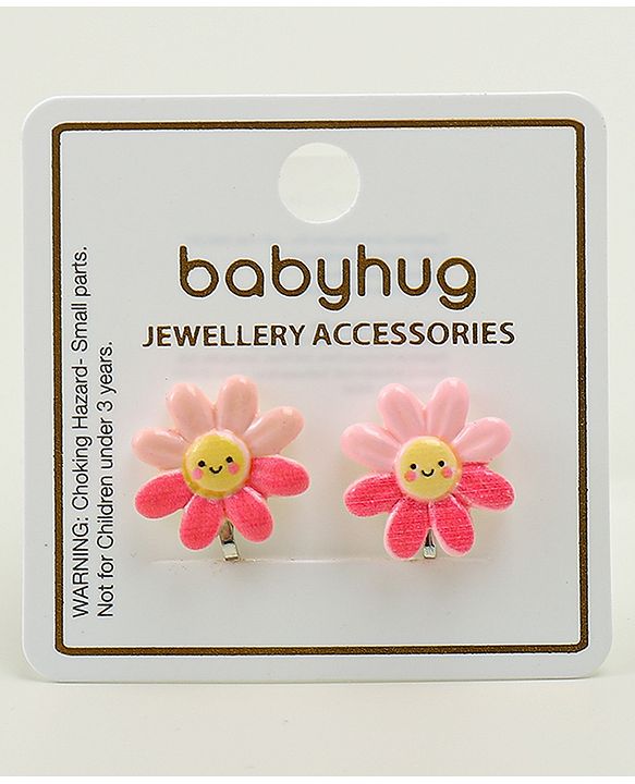 Babyhug Clip On Earrings With Floral Applique - Pink