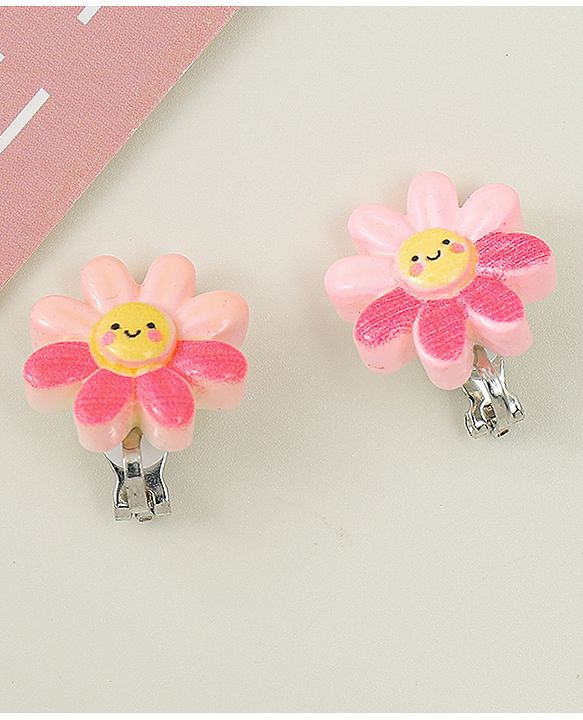 Babyhug Clip On Earrings With Floral Applique - Pink