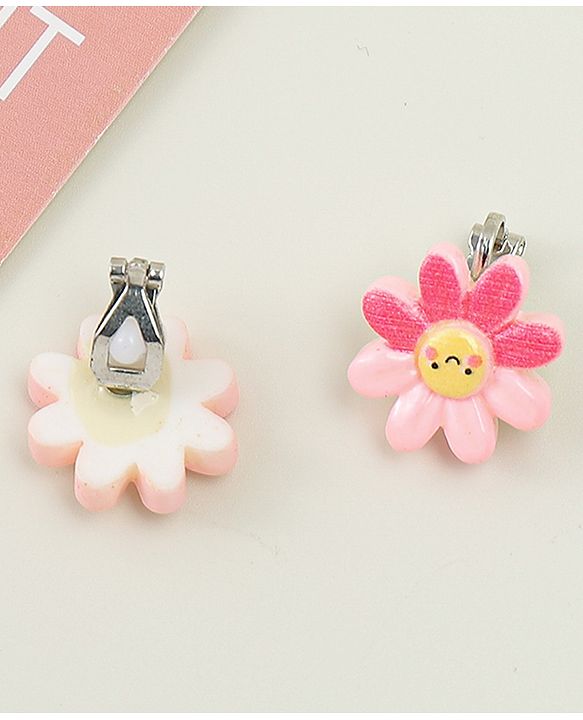 Babyhug Clip On Earrings With Floral Applique - Pink