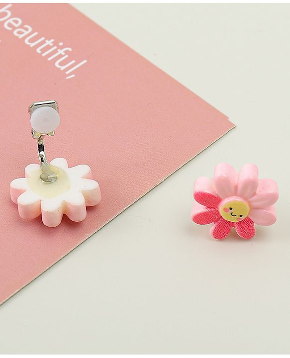 Babyhug Clip On Earrings With Floral Applique - Pink