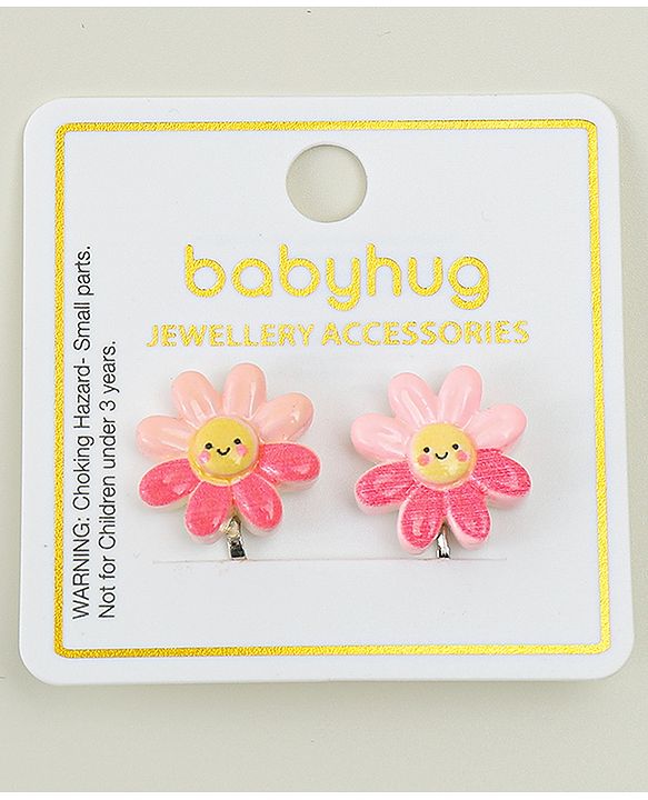 Babyhug Clip On Earrings With Floral Applique - Pink
