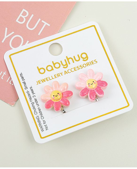 Babyhug Clip On Earrings With Floral Applique - Pink