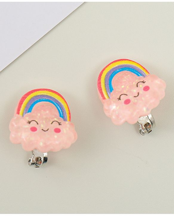 Babyhug Clip On Earrings With Rainbow Applique - Pink