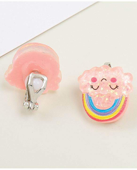 Babyhug Clip On Earrings With Rainbow Applique - Pink