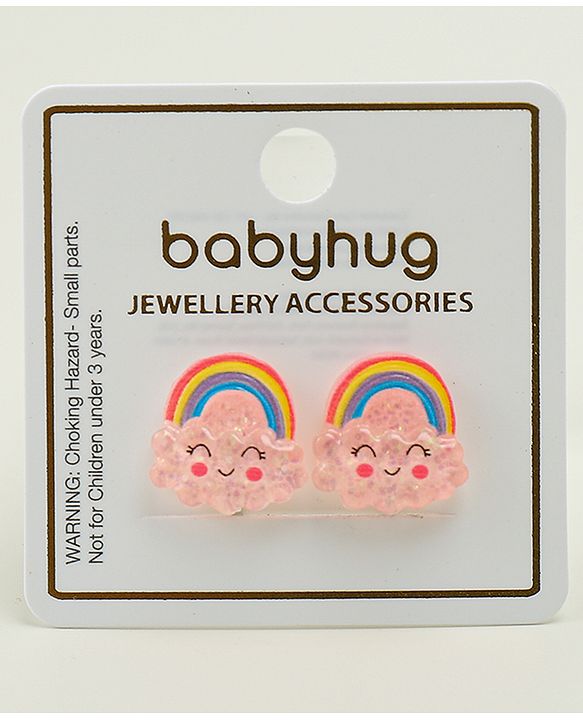 Babyhug Clip On Earrings With Rainbow Applique - Pink