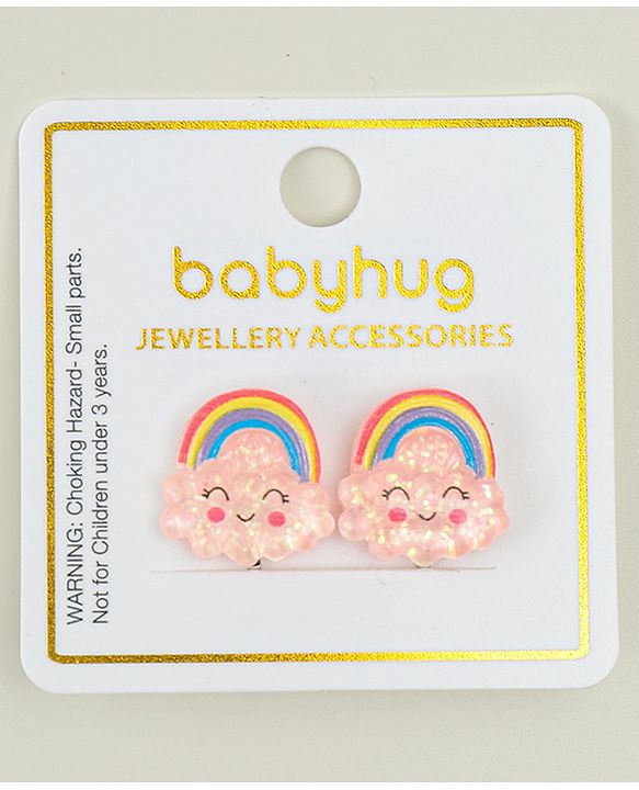 Babyhug Clip On Earrings With Rainbow Applique - Pink