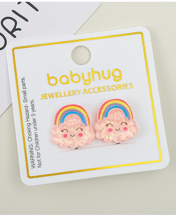 Babyhug Clip On Earrings With Rainbow Applique - Pink