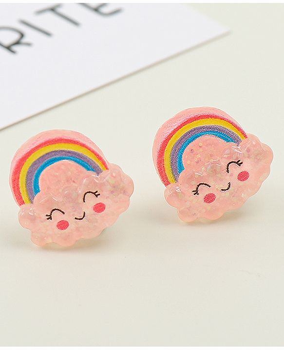 Babyhug Clip On Earrings With Rainbow Applique - Pink