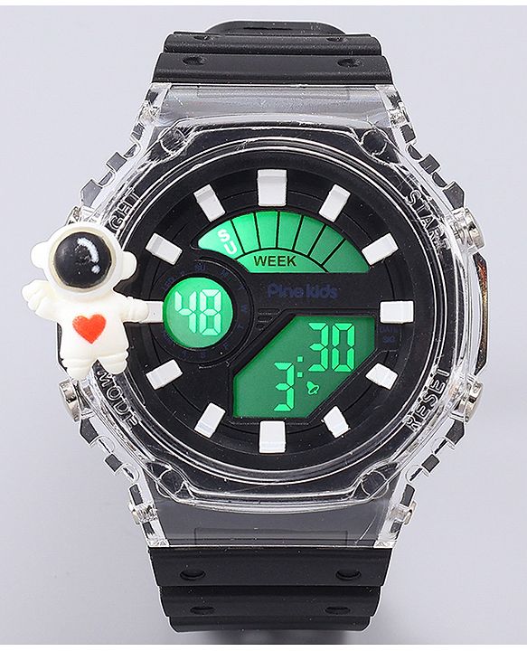 Pine Kids Free Size Digital Watch with Astronaut Applique - Black