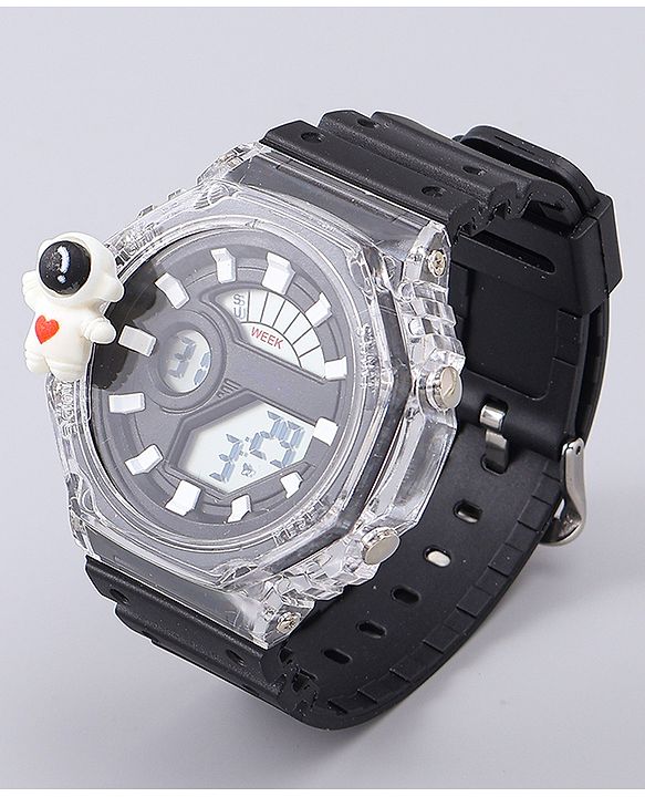 Pine Kids Free Size Digital Watch with Astronaut Applique - Black