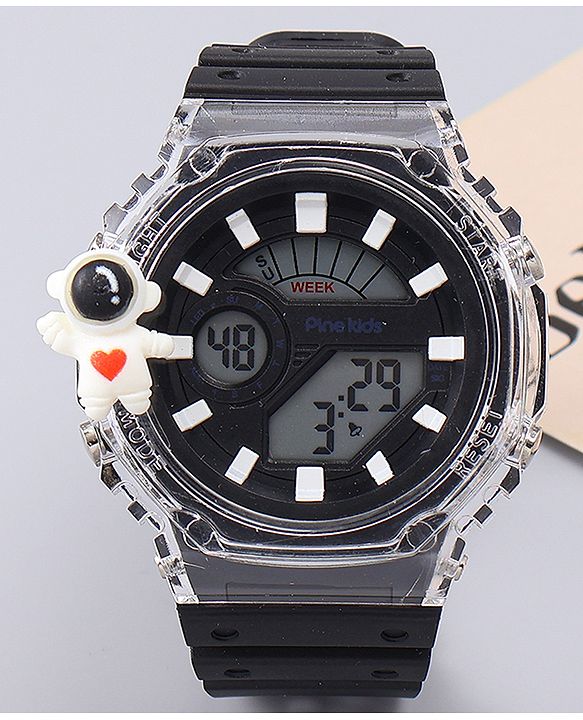 Pine Kids Free Size Digital Watch with Astronaut Applique - Black