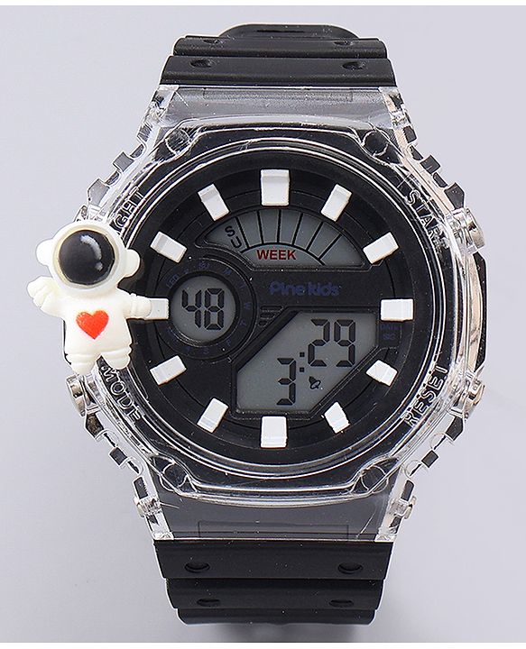 Pine Kids Free Size Digital Watch with Astronaut Applique - Black