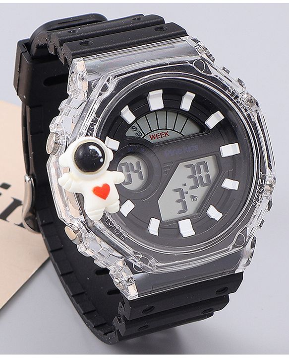 Pine Kids Free Size Digital Watch with Astronaut Applique - Black
