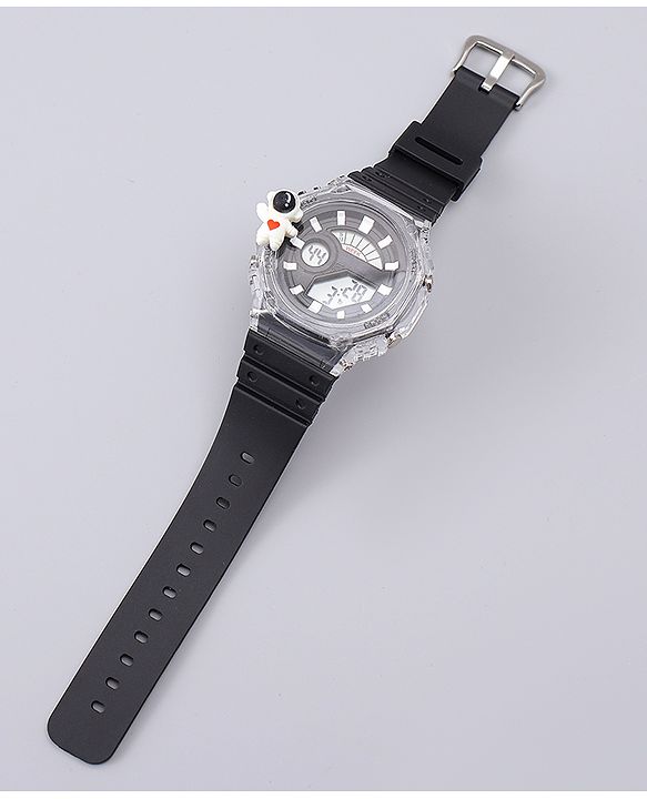 Pine Kids Free Size Digital Watch with Astronaut Applique - Black
