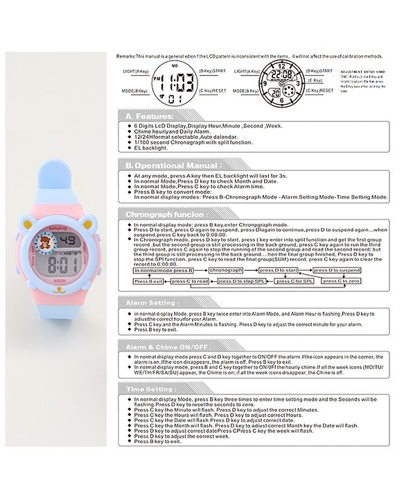 Babyhug Free size Digital Watch - Pink & Blue