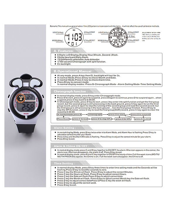 Babyhug Free Size Digital Watch - Black & White