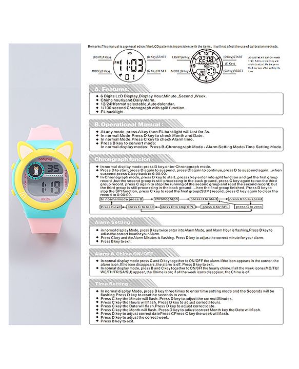 Babyhug Free Size Digital Watch - Yellow & Green
