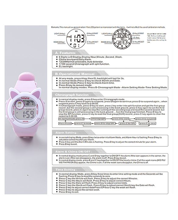 Babyhug Free Size Digital Watch - Pink & Purple