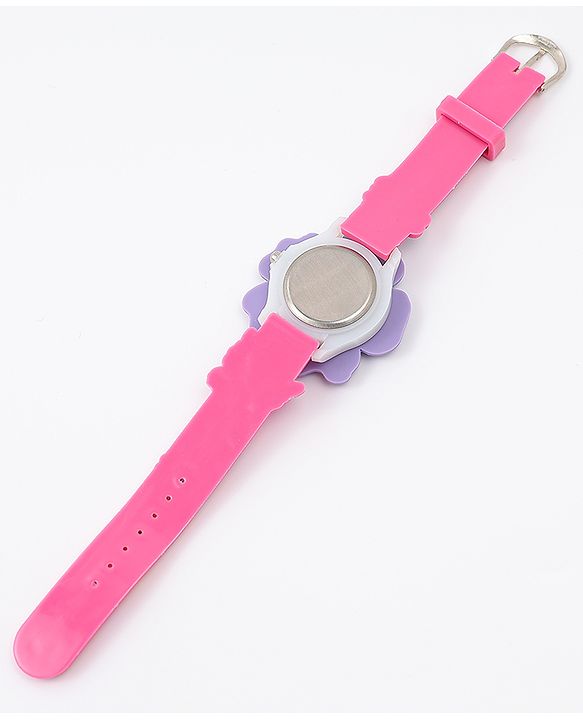 Babyhug Free Size Floral Shaped Analog Watch With Butterfly Applique - Dark Pink