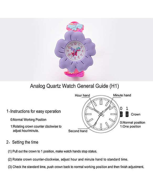 Babyhug Free Size Floral Shaped Analog Watch With Butterfly Applique - Dark Pink