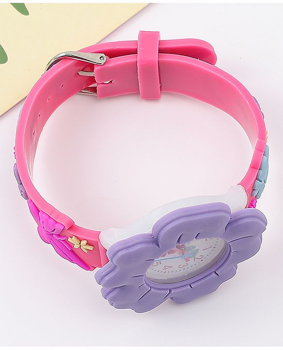 Babyhug Free Size Floral Shaped Analog Watch With Butterfly Applique - Dark Pink