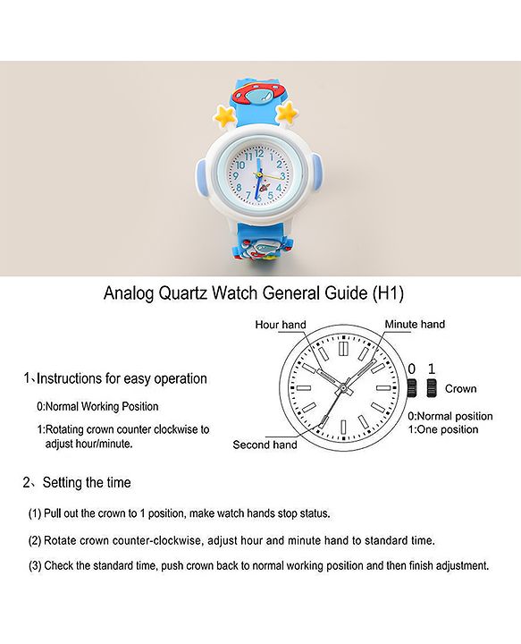 Babyhug Free Size Analog Watch With Space Theme Applique - Blue