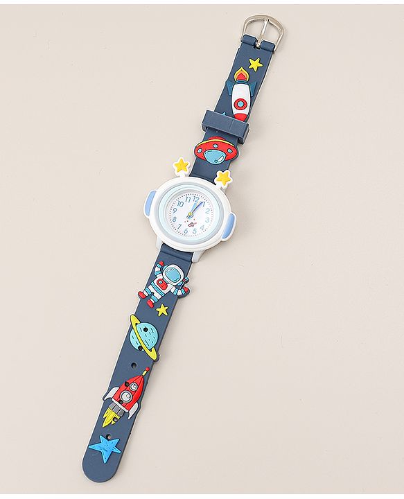 Babyhug Free Size Analog Watch With Space Theme Applique - Blue