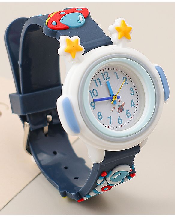 Babyhug Free Size Analog Watch With Space Theme Applique - Blue