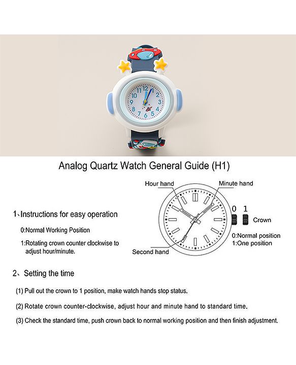 Babyhug Free Size Analog Watch With Space Theme Applique - Blue