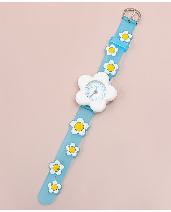 Babyhug Free Size Analog Watch With Floral Applique - Blue